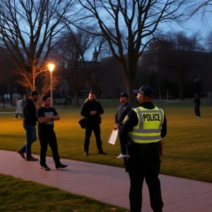 A Detroit park with police presence reflecting youth violence issues.