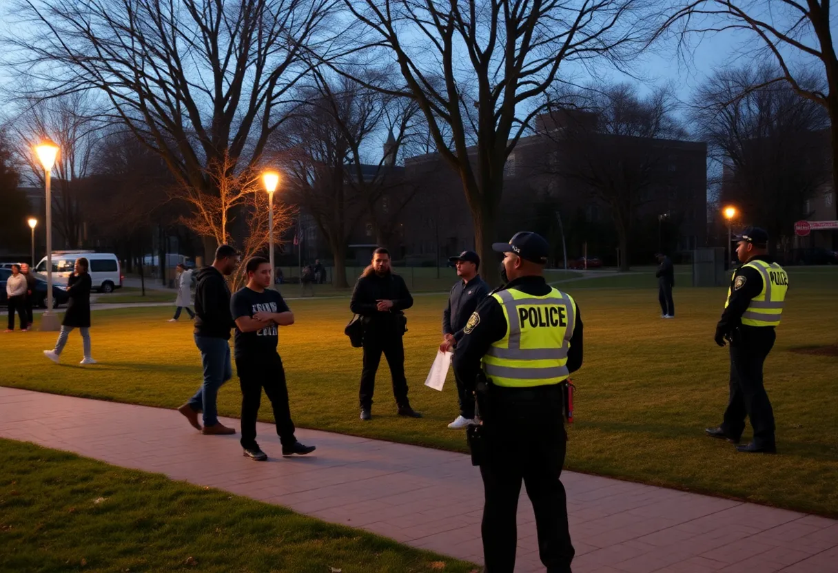 A Detroit park with police presence reflecting youth violence issues.