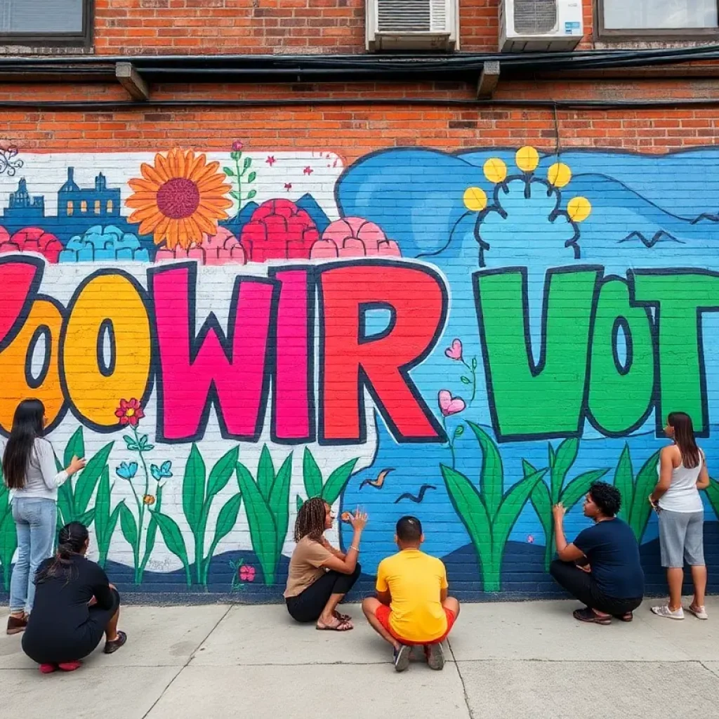 Colorful poetry murals depicting community engagement in Detroit