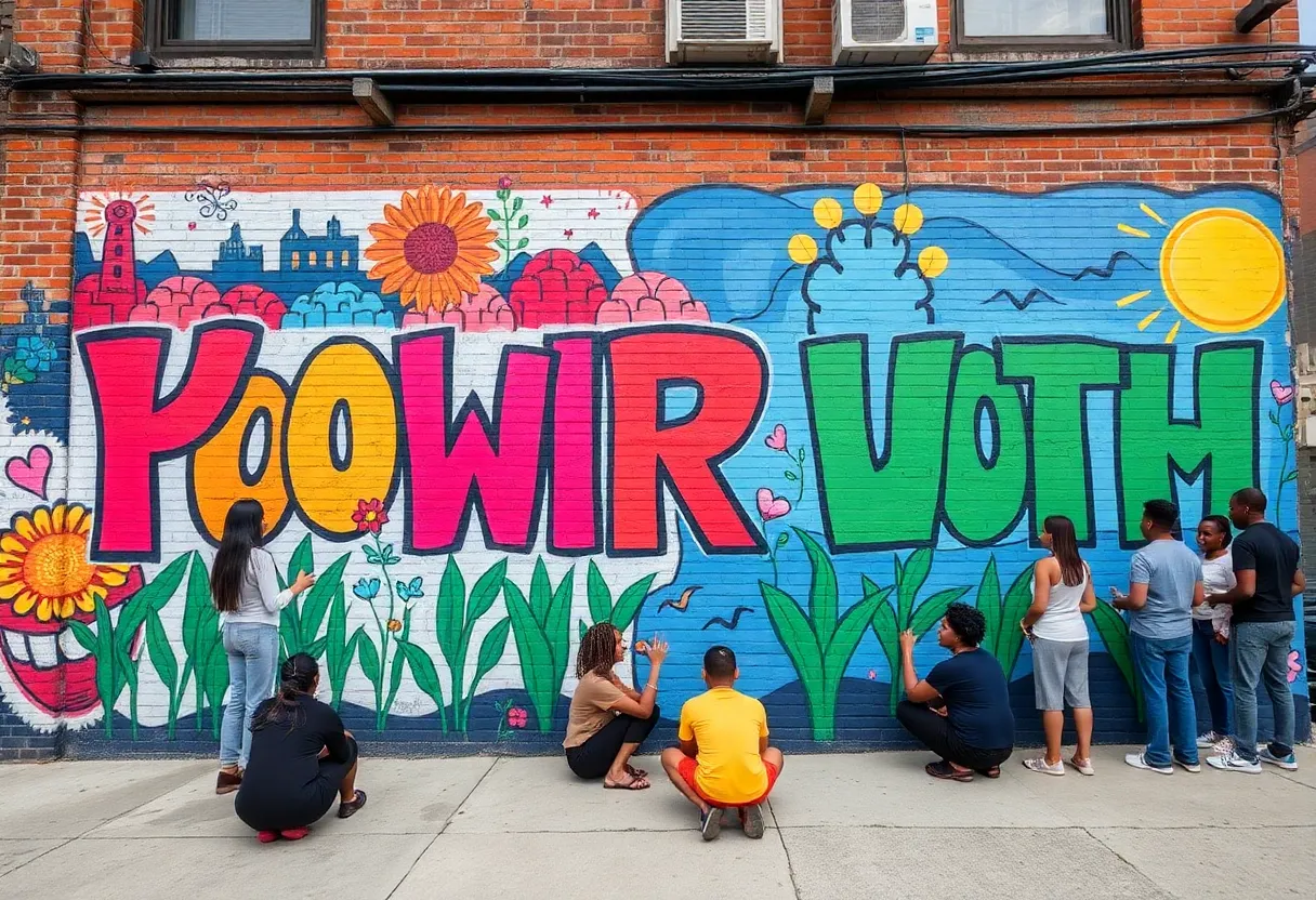 Colorful poetry murals depicting community engagement in Detroit