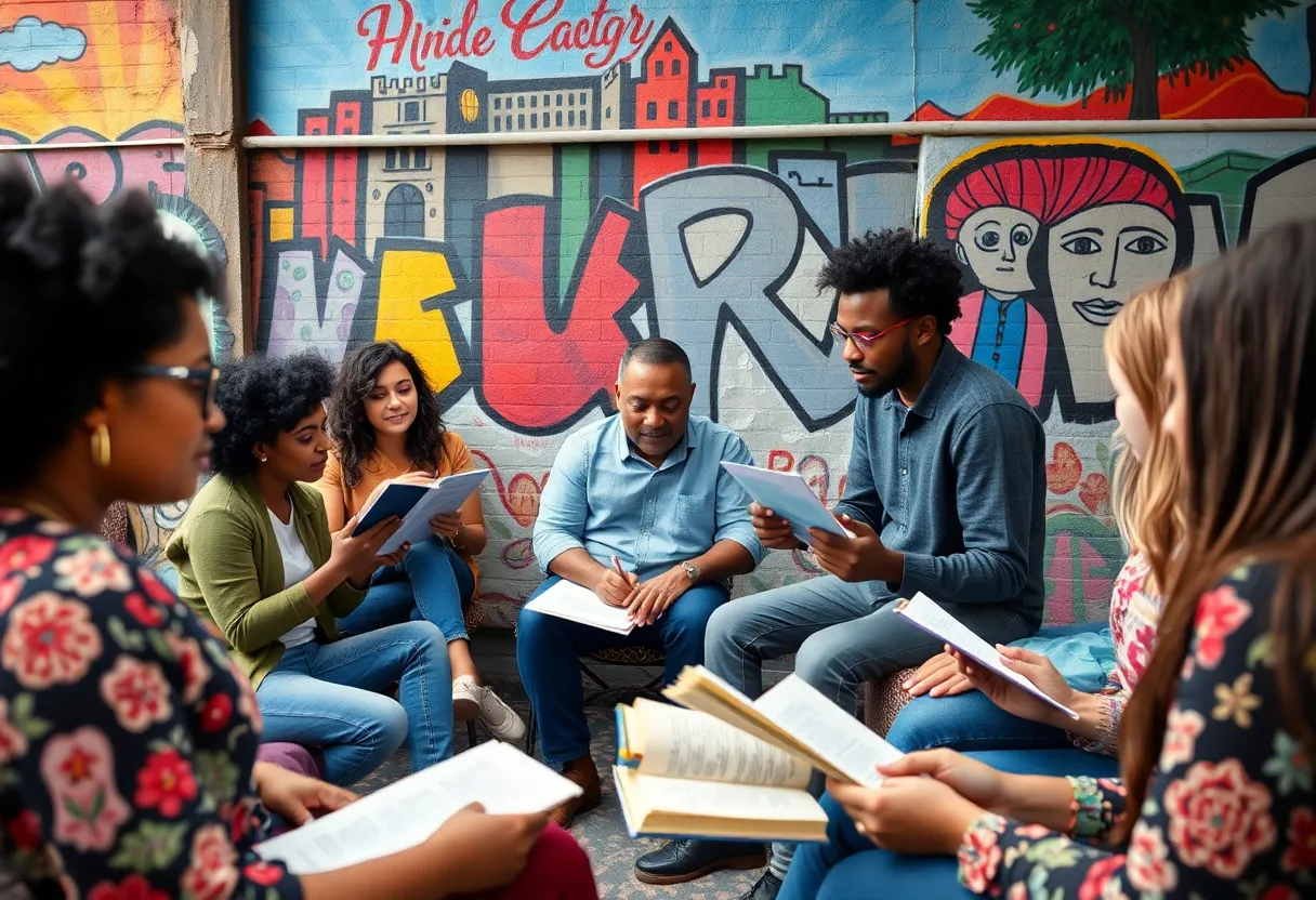Community members participating in a poetry workshop in Detroit.