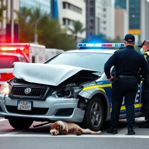 Police car at a hit-and-run accident scene in Detroit