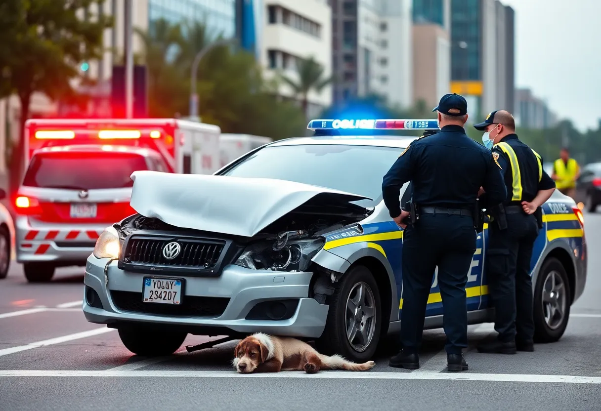 Police car at a hit-and-run accident scene in Detroit