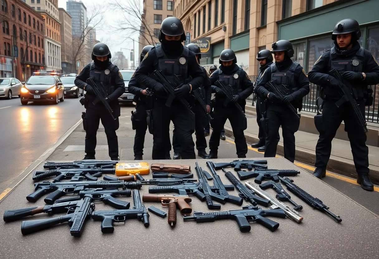 Detroit police officers in tactical gear during a youth violence crackdown operation.