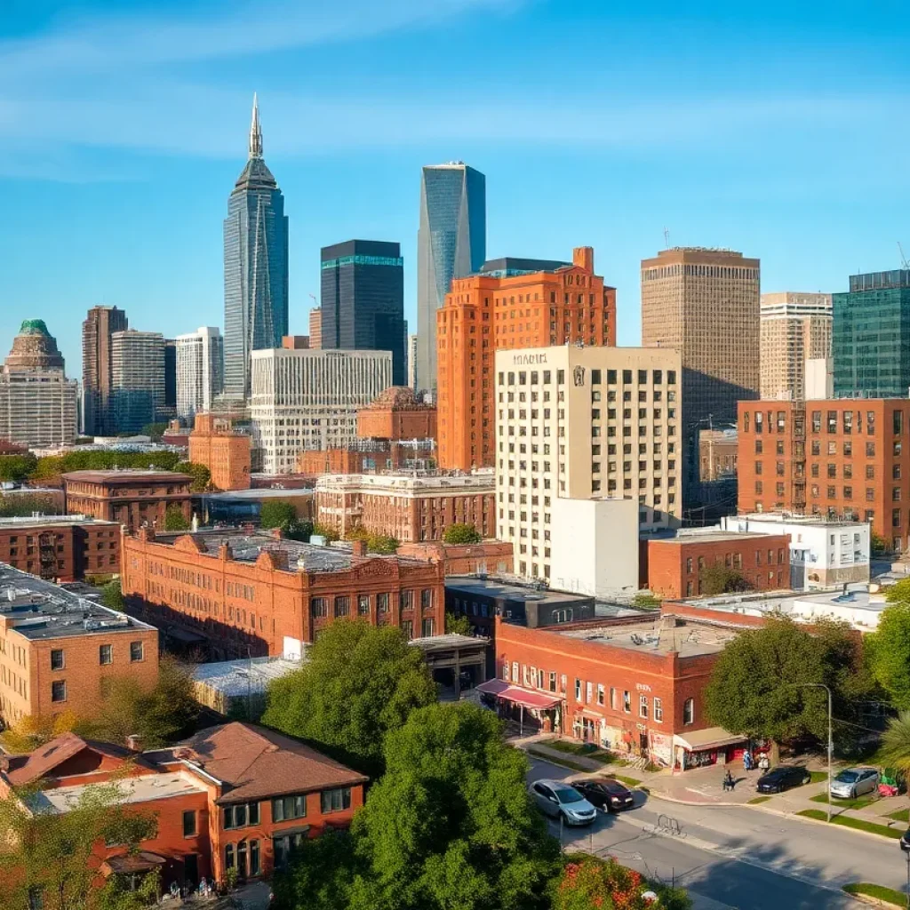 Detroit city landscape with community engagement focusing on public safety and education