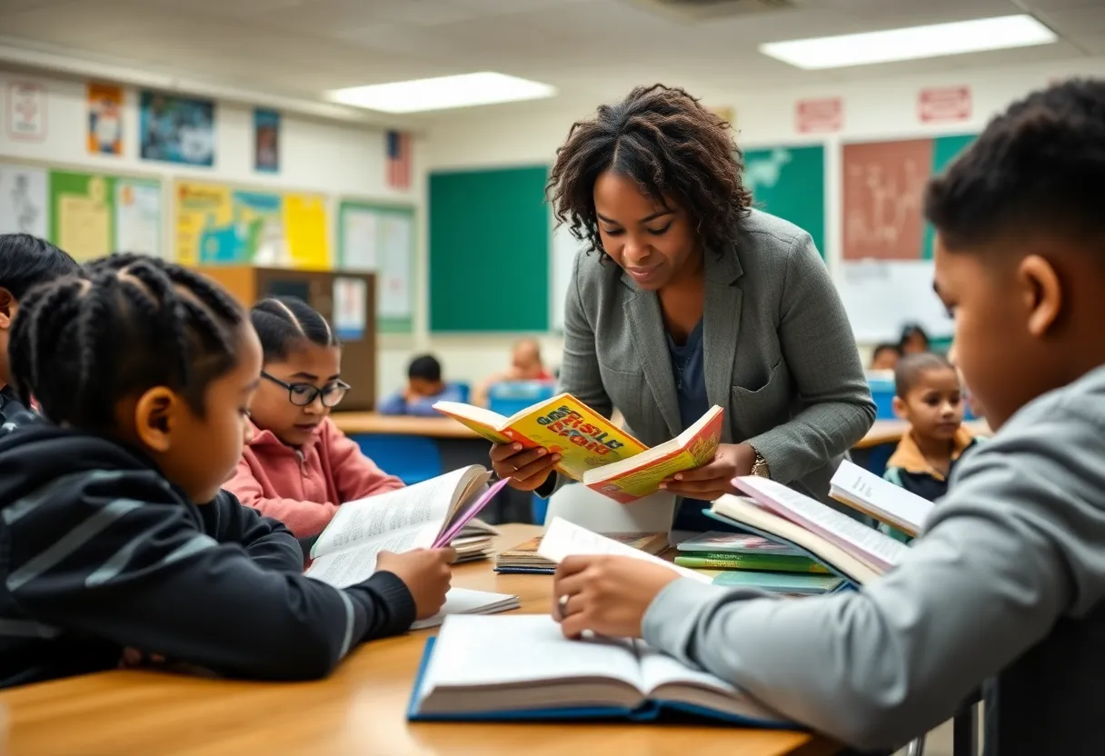 Students in a Detroit classroom focusing on reading improvement