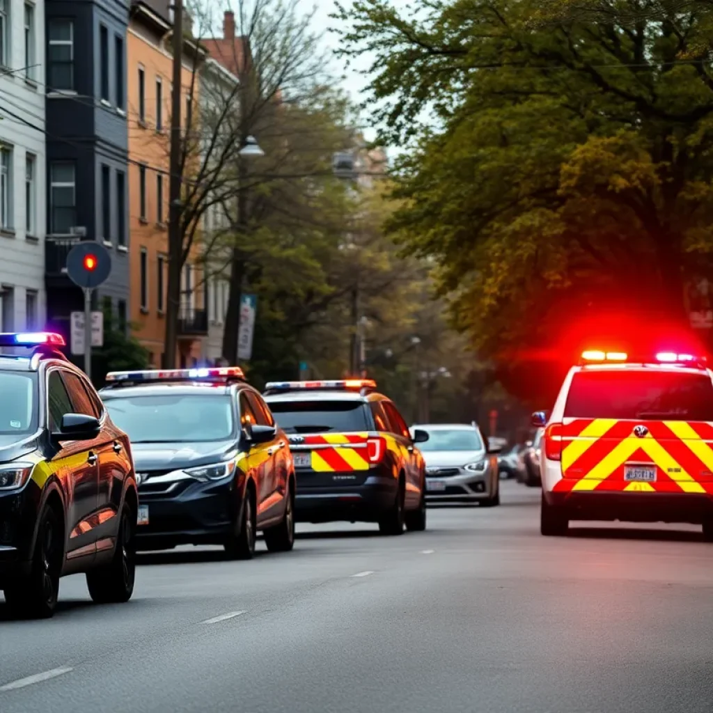 Police presence on Fleming Street following quadruple stabbing incident.