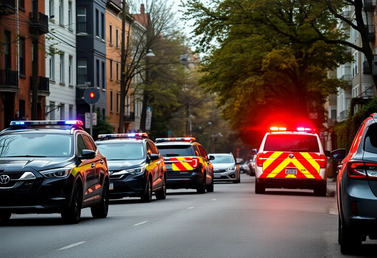 Police presence on Fleming Street following quadruple stabbing incident.