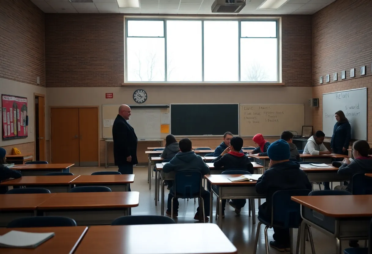 Empty classroom in Detroit school highlighting absenteeism issues