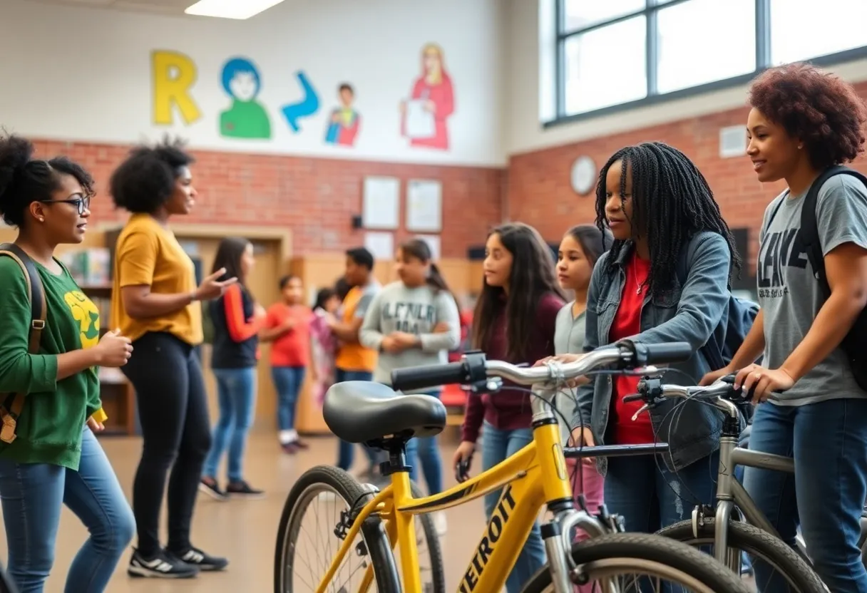 High school students at a Detroit school participating in attendance improvement activities