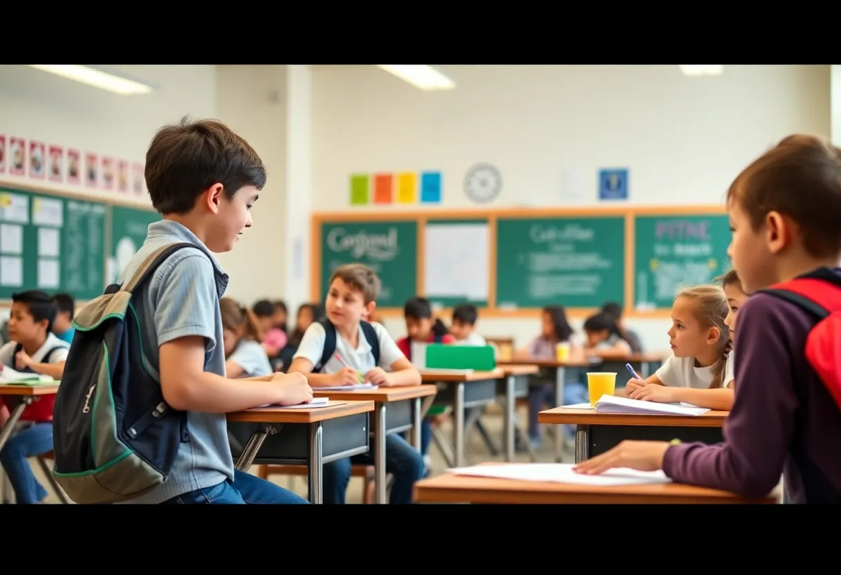Students in a classroom participating in a program to improve attendance.