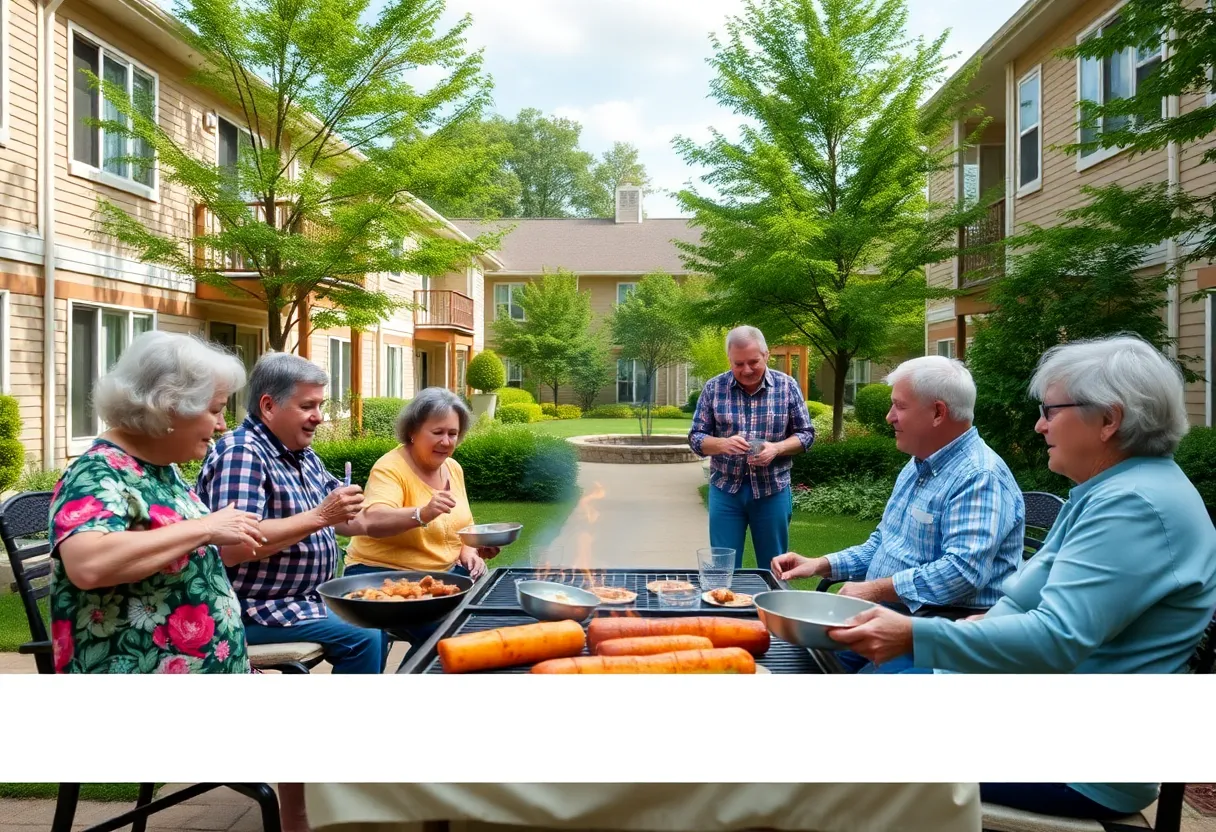 Senior apartment complex during a community gathering