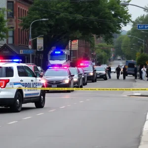 Police and emergency responders at a shooting scene in Detroit