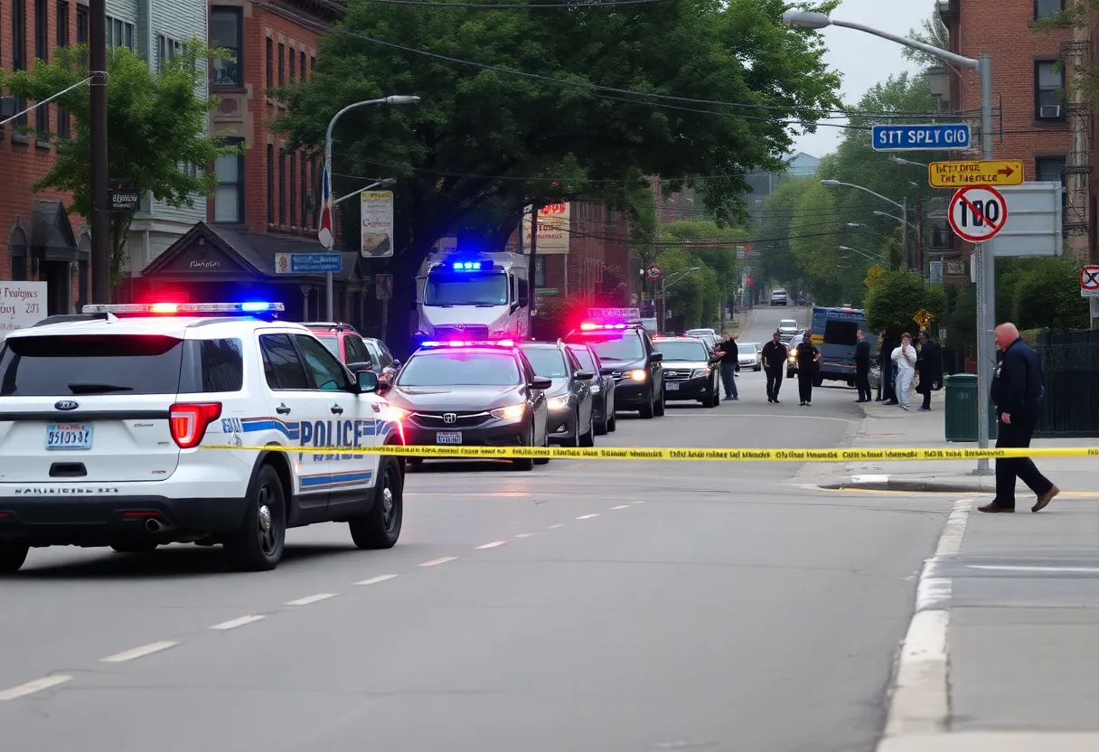 Police and emergency responders at a shooting scene in Detroit