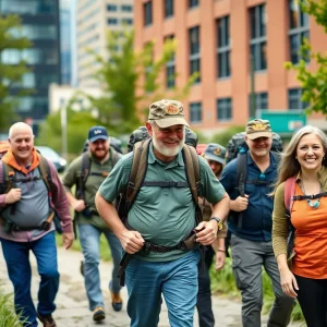 Veterans participating in the Silkies Hike in Detroit