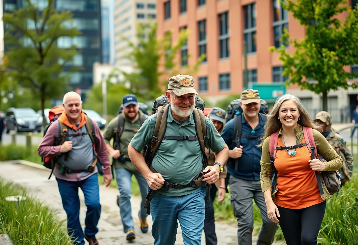 Veterans participating in the Silkies Hike in Detroit
