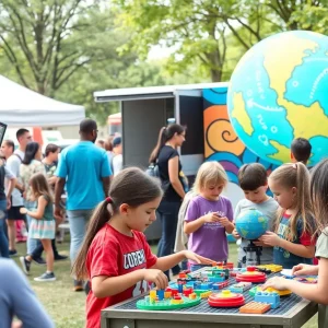 Children participating in various activities at the DTE Energy Summer STEAM Fair in Detroit.