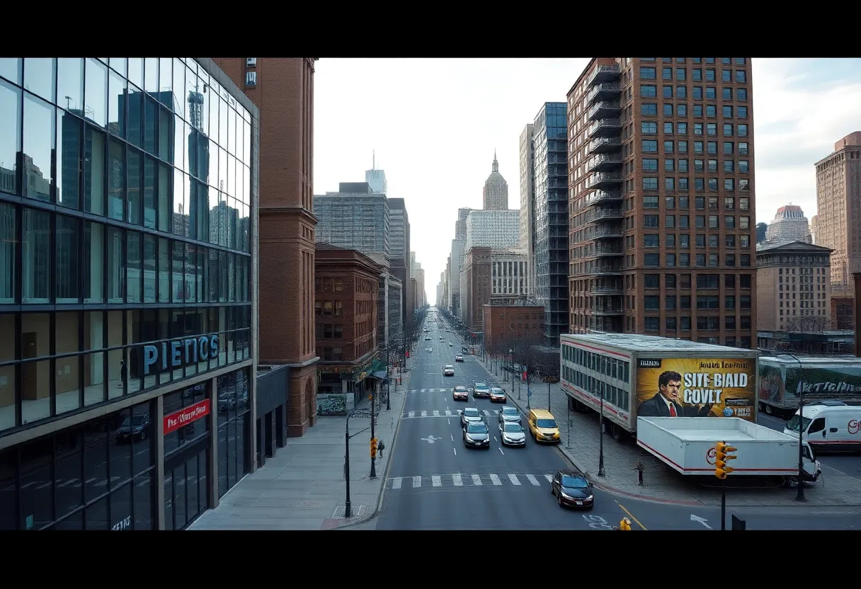 Downtown Detroit with signs of economic fluctuation.