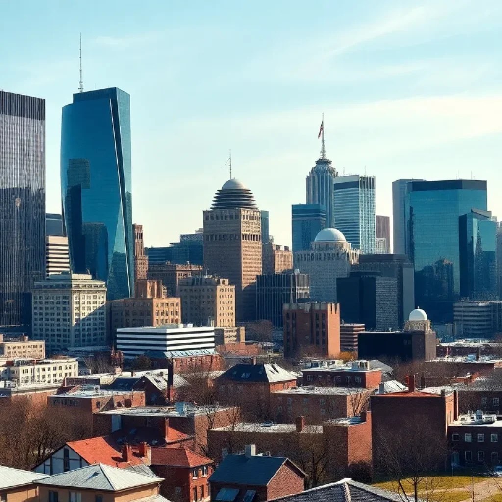 Detroit skyline with skyscrapers and community areas