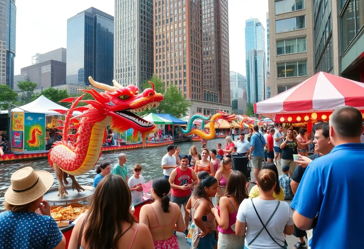 Crowd enjoying various events in downtown Detroit