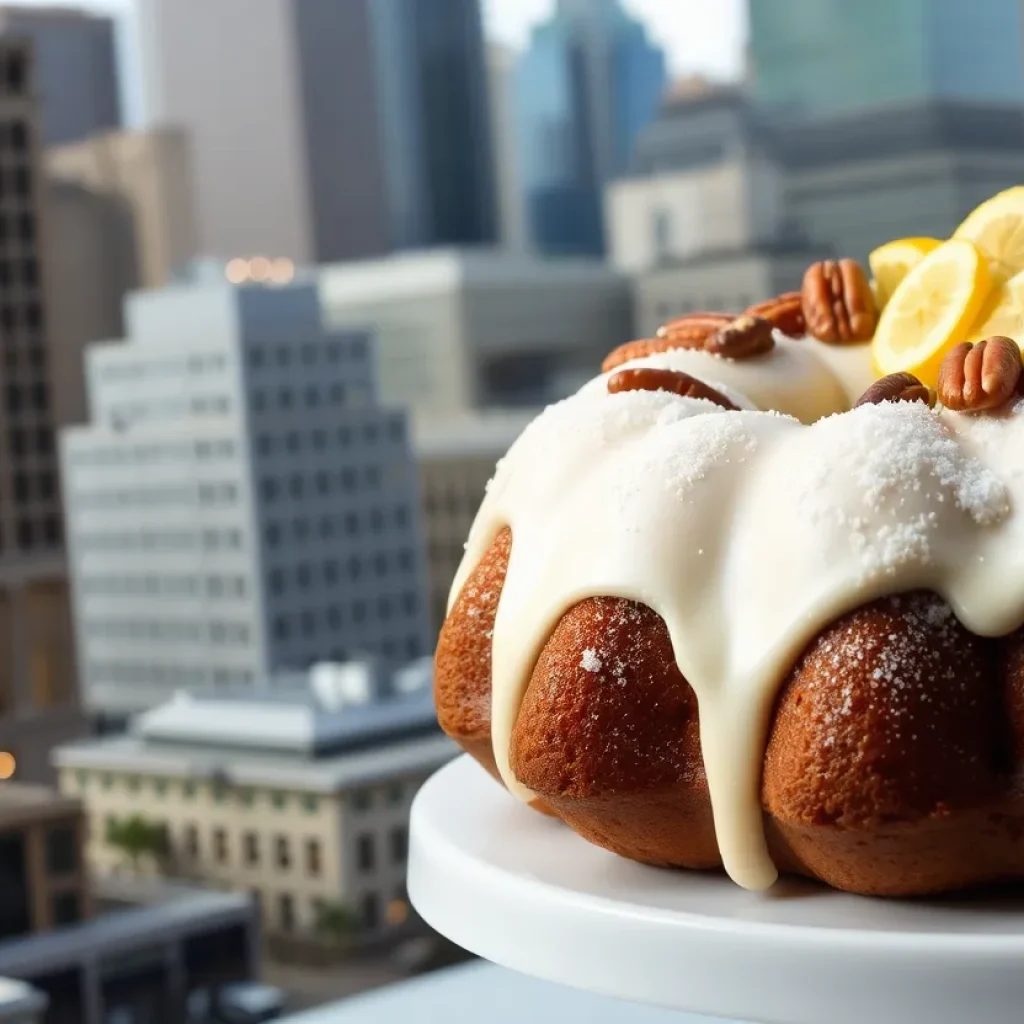 A Grand Marnier Bundt cake adorned with sugared fruit and pecans