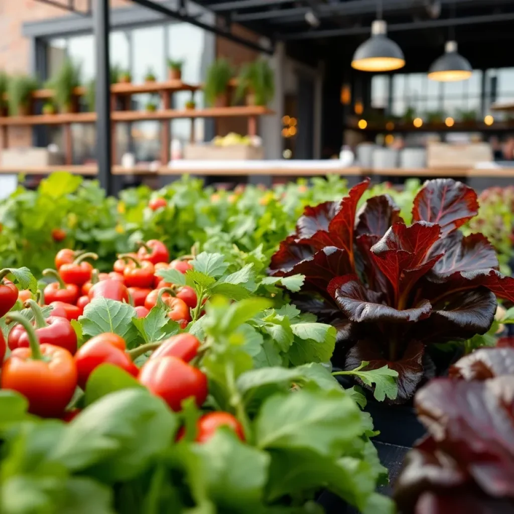 Urban farm in Detroit with vegetables and herbs