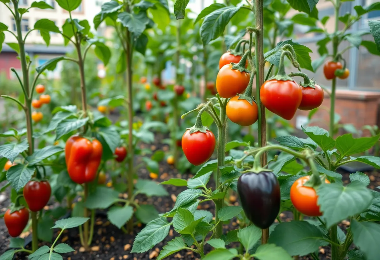 Urban farm with diverse crops in Detroit