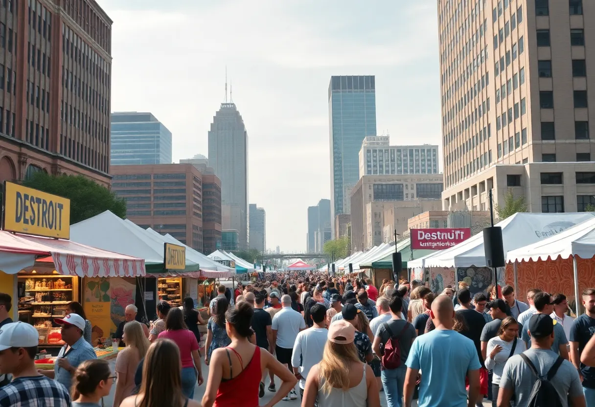 Scene from the Hospitality Included Festival with diverse food offerings and happy attendees in Detroit