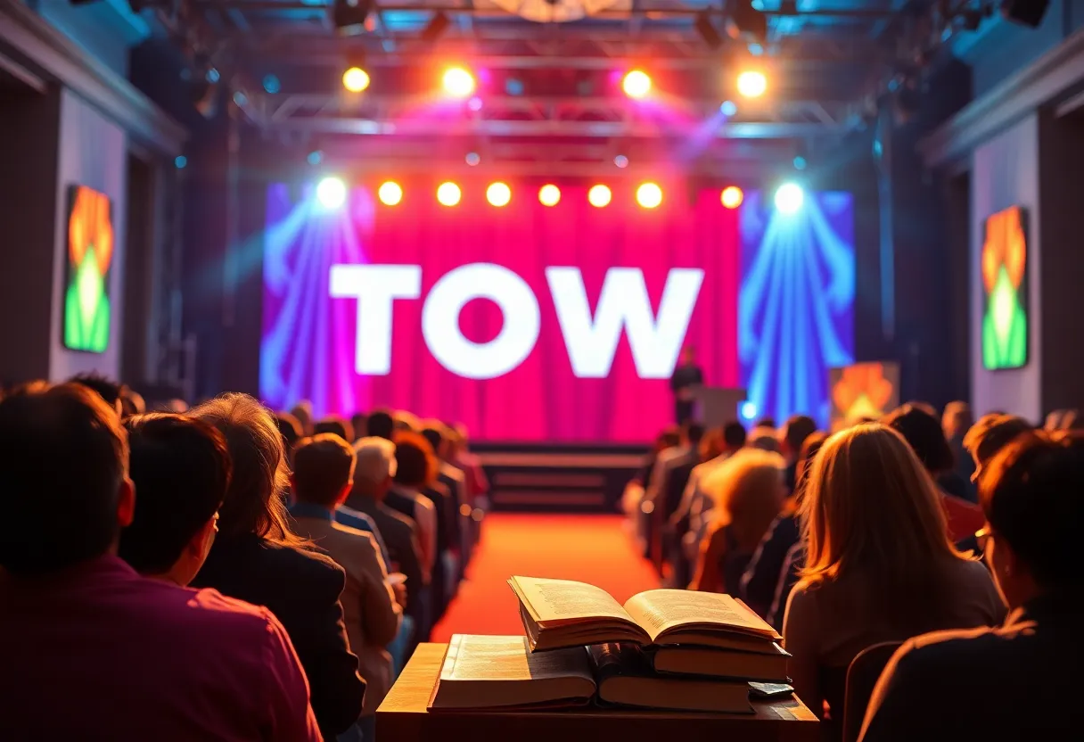 Book tour event featuring inspirational lights and audience engagement