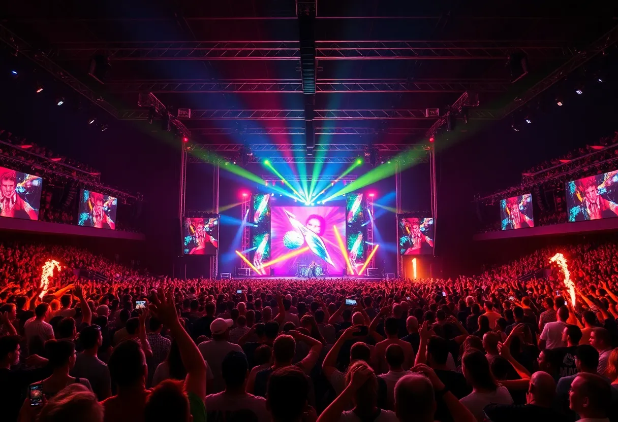 Crowd enjoying Maroon 5 concert at Little Caesars Arena