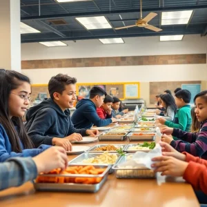 Cafeteria serving healthy meals to students in Metro Detroit