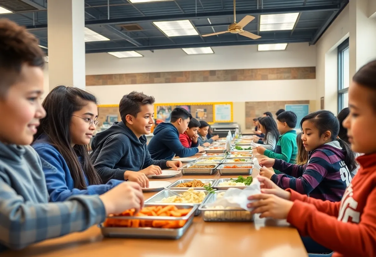 Cafeteria serving healthy meals to students in Metro Detroit