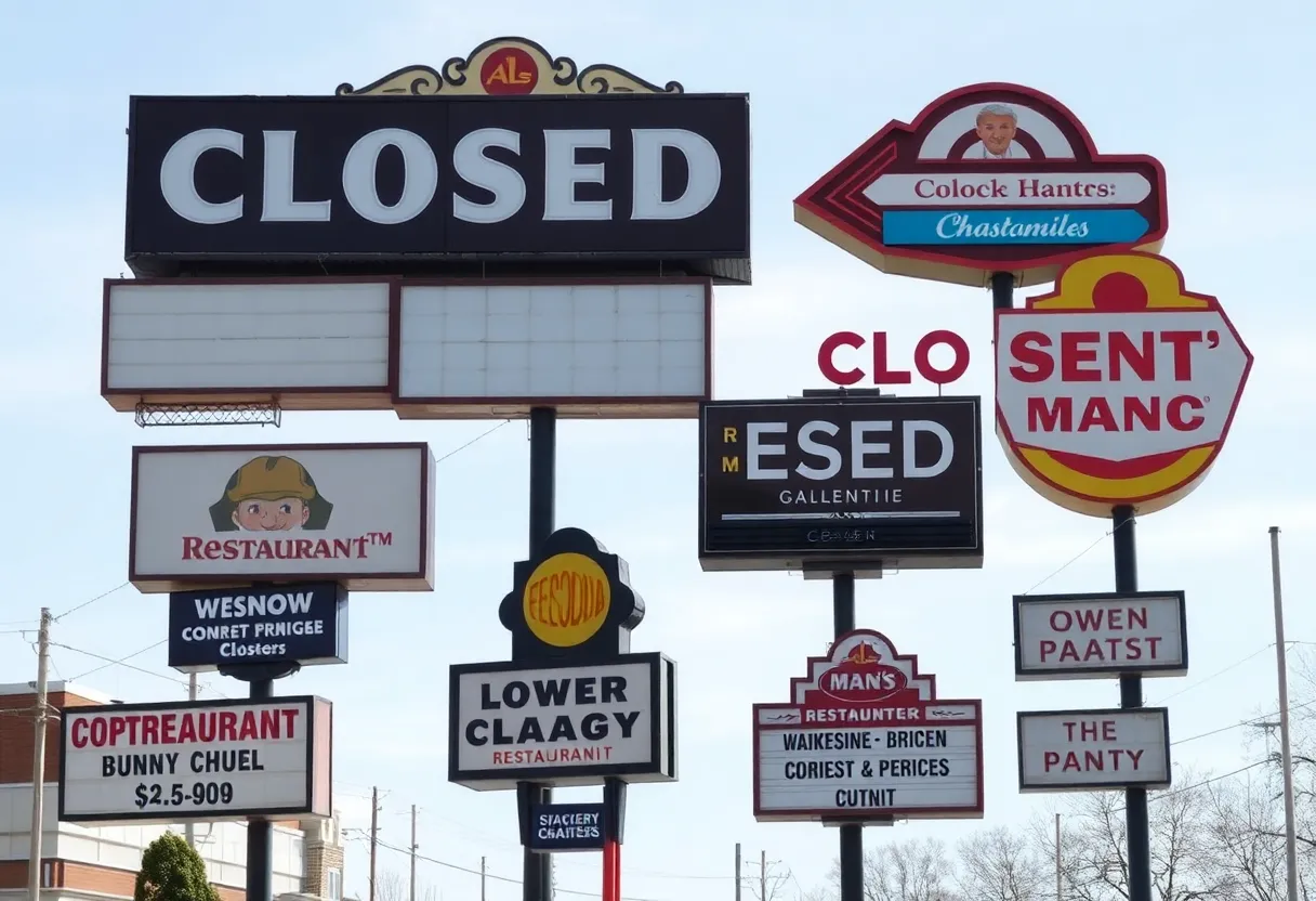 A collage of closed restaurant signs from various establishments in Metro Detroit.