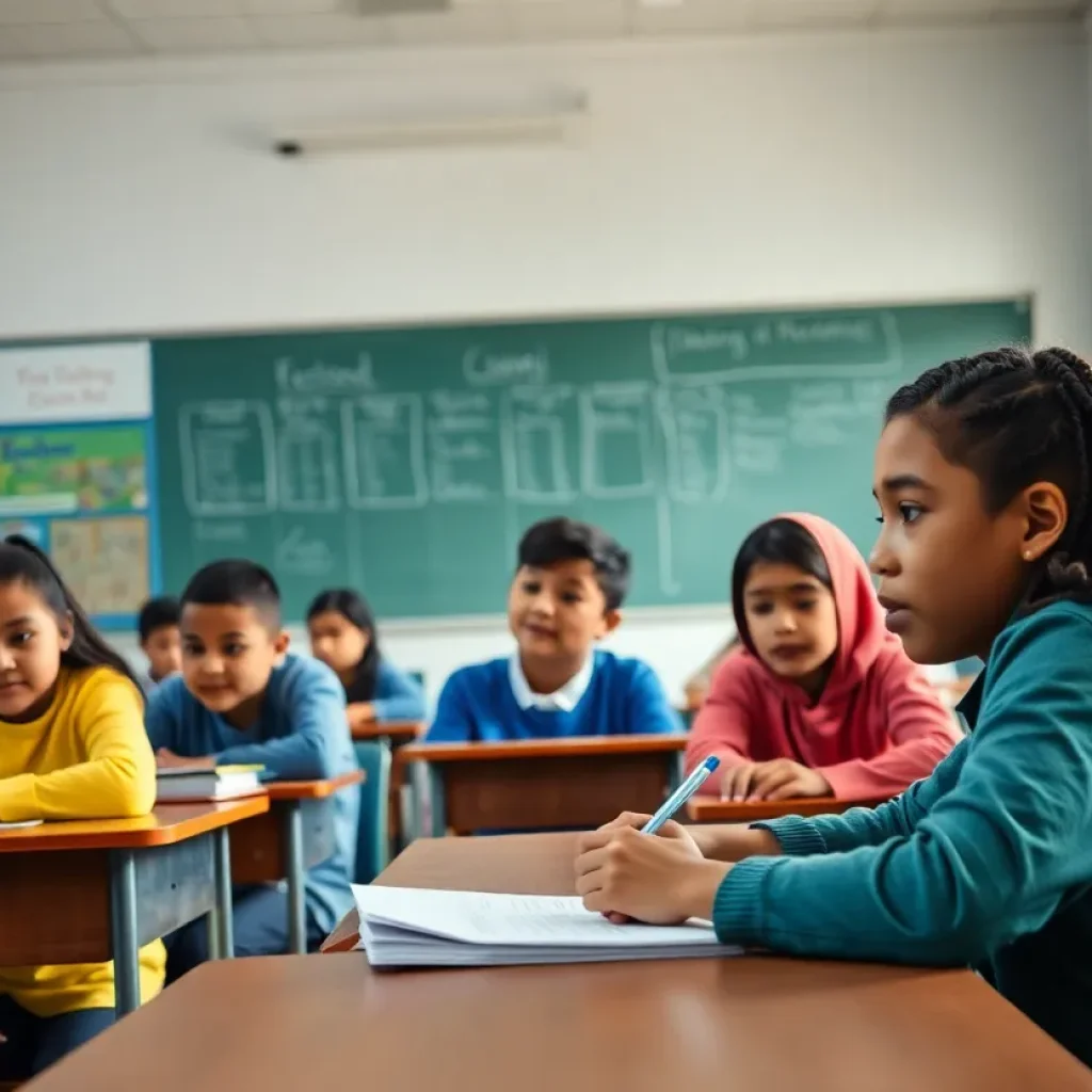 Diverse students in a classroom facing educational challenges in Michigan.