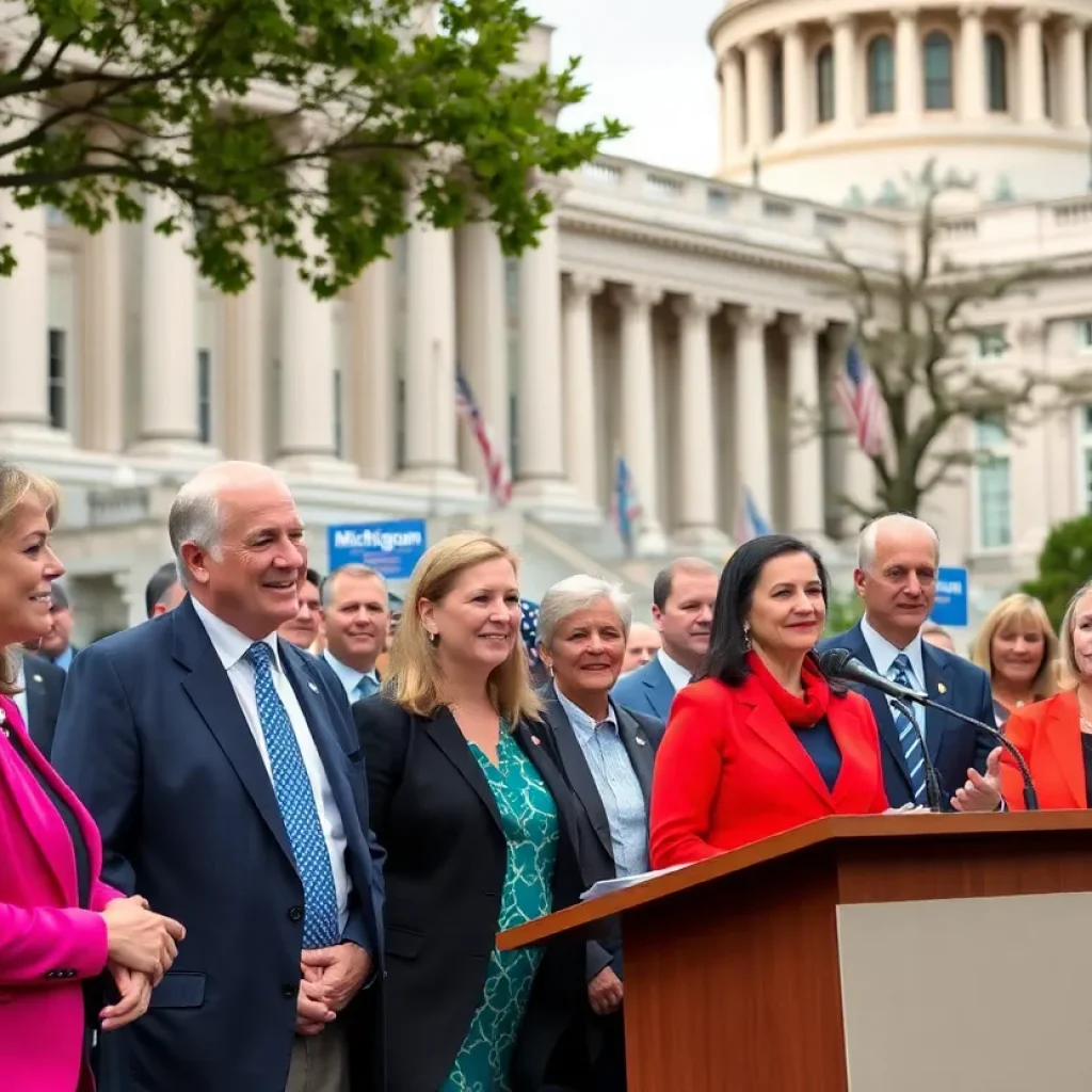 Candidates debating in front of the Michigan Capitol