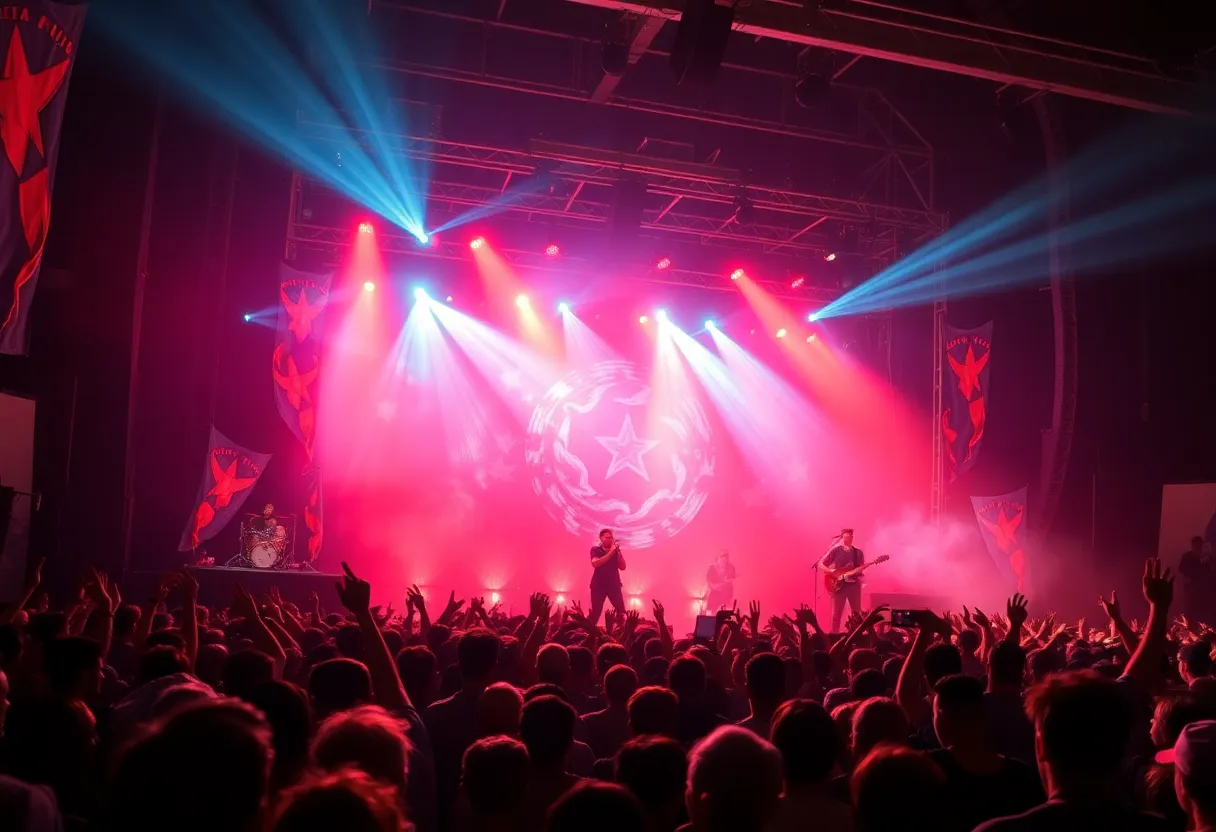 Nine Inch Nails performing live at a crowded Detroit arena.