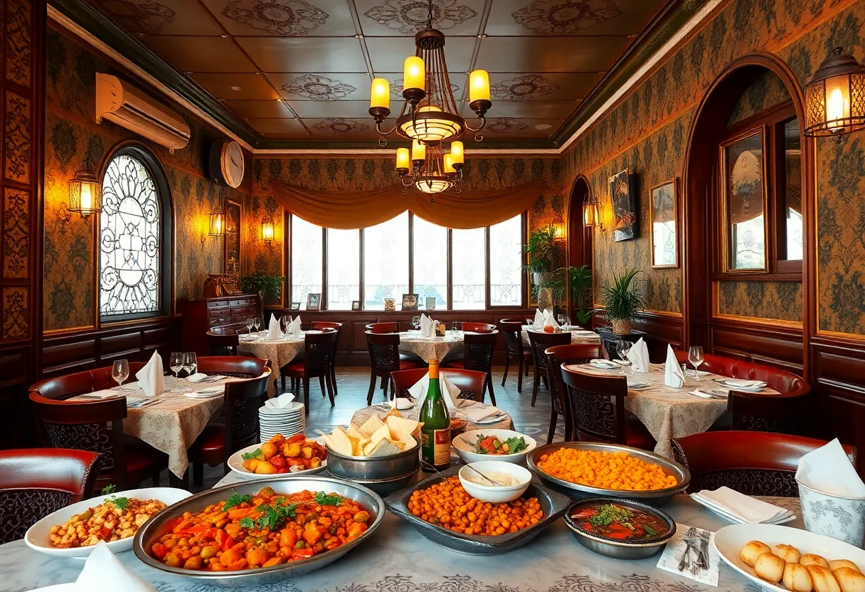 Traditional Lebanese restaurant atmosphere with various dishes