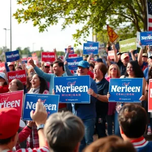Crowd at a political campaign rally in Michigan