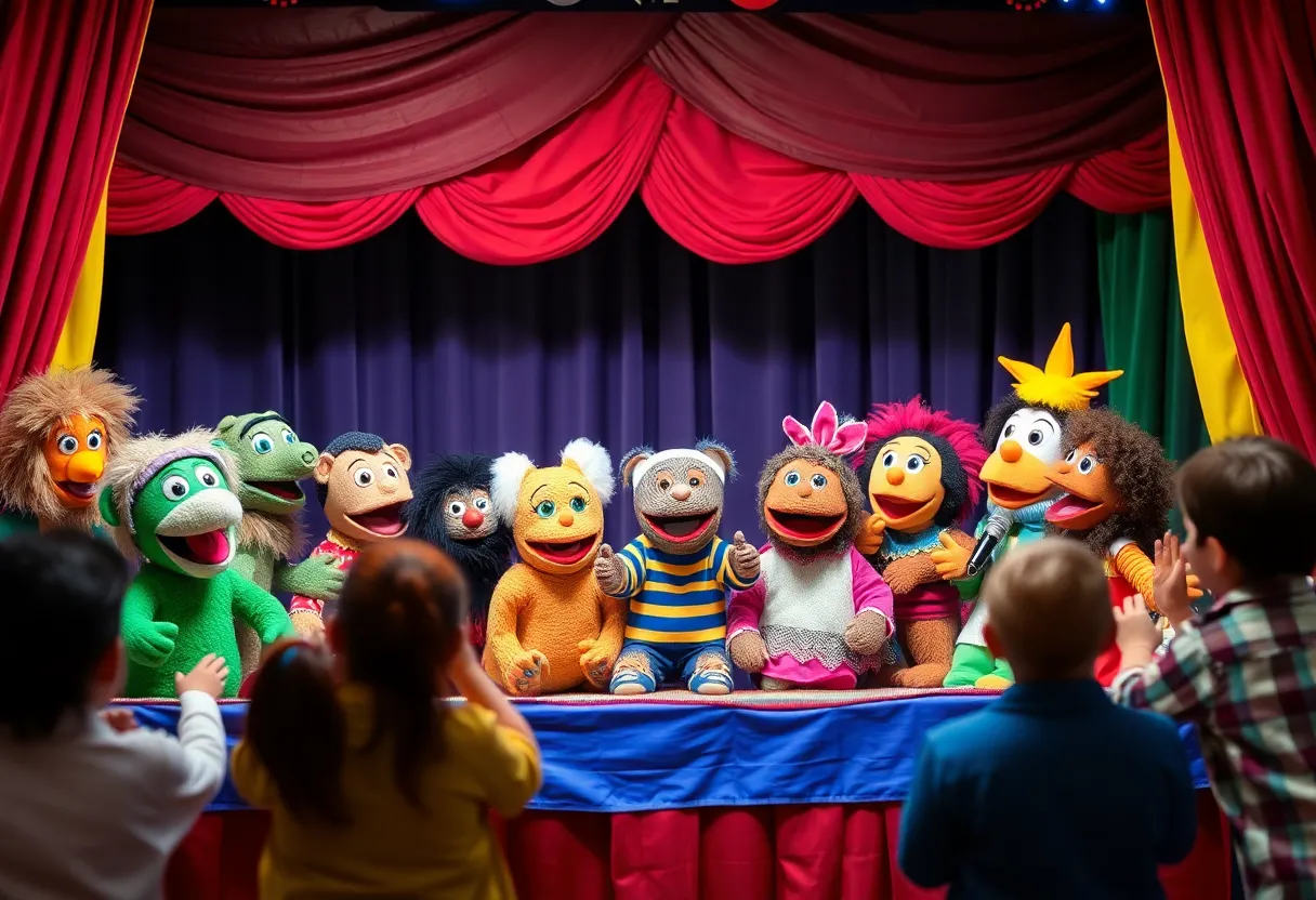 Participants enjoying Puppet Karaoke with various colorful puppets