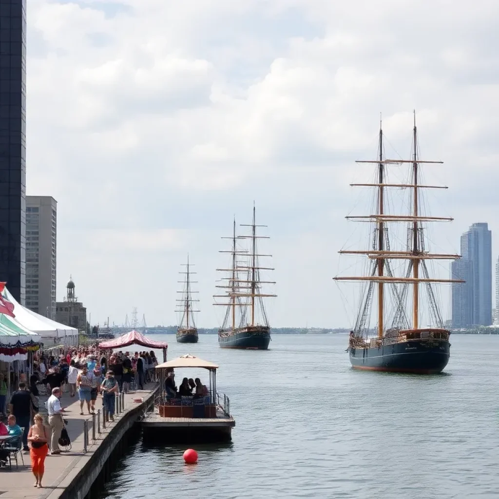 Tall ships sailing at the Sail Detroit Festival