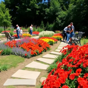 A view of the Southend Butterfly Garden featuring colorful flowers and butterflies.