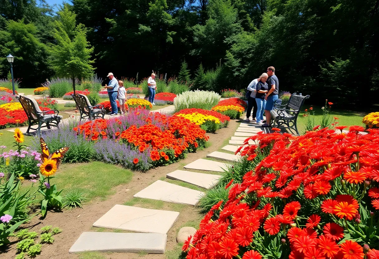 A view of the Southend Butterfly Garden featuring colorful flowers and butterflies.