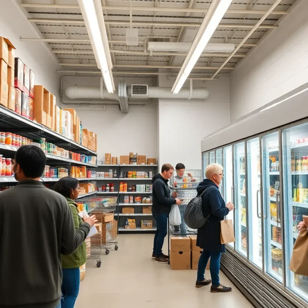Modern food pantry with upgraded infrastructure and community members