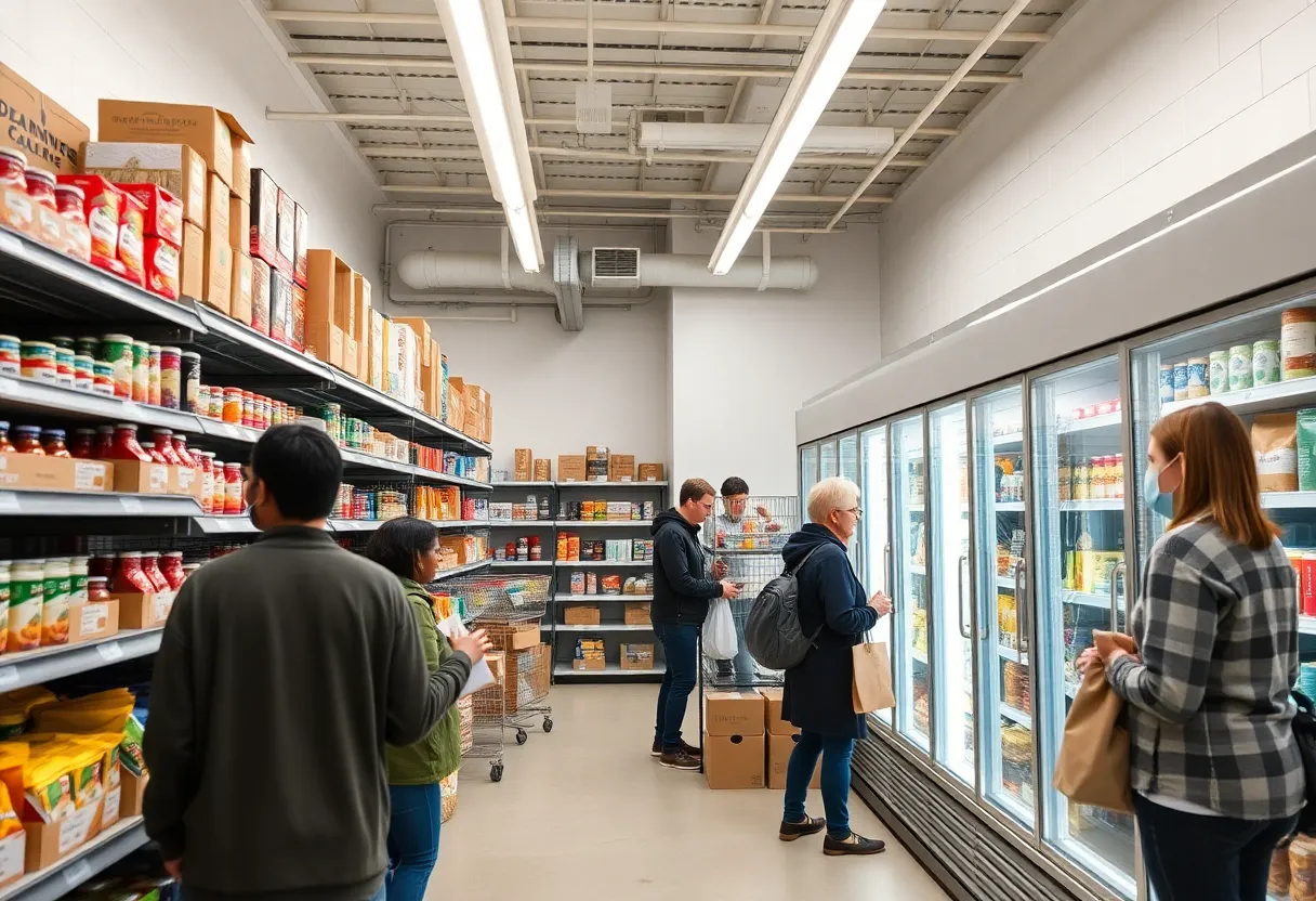 Modern food pantry with upgraded infrastructure and community members