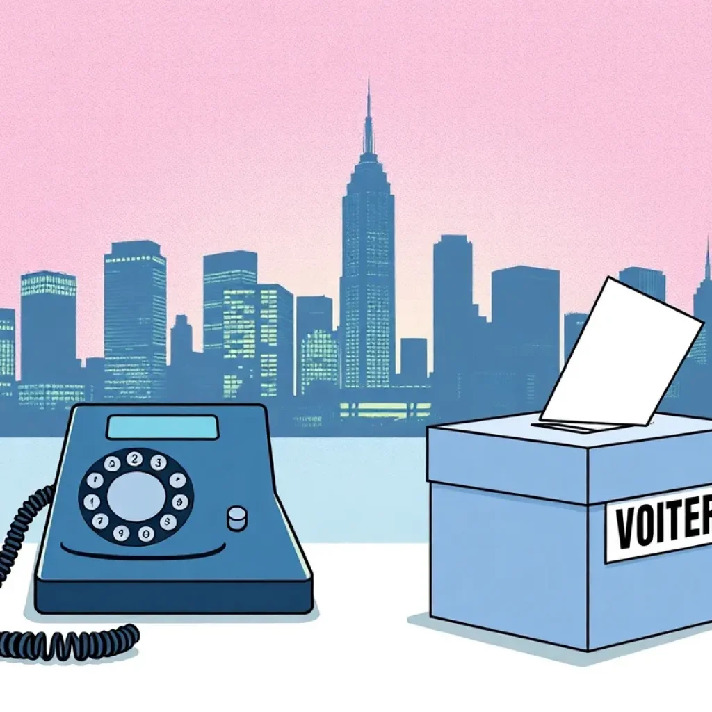Illustration of a voter intimidation scheme with a telephone and a ballot box.