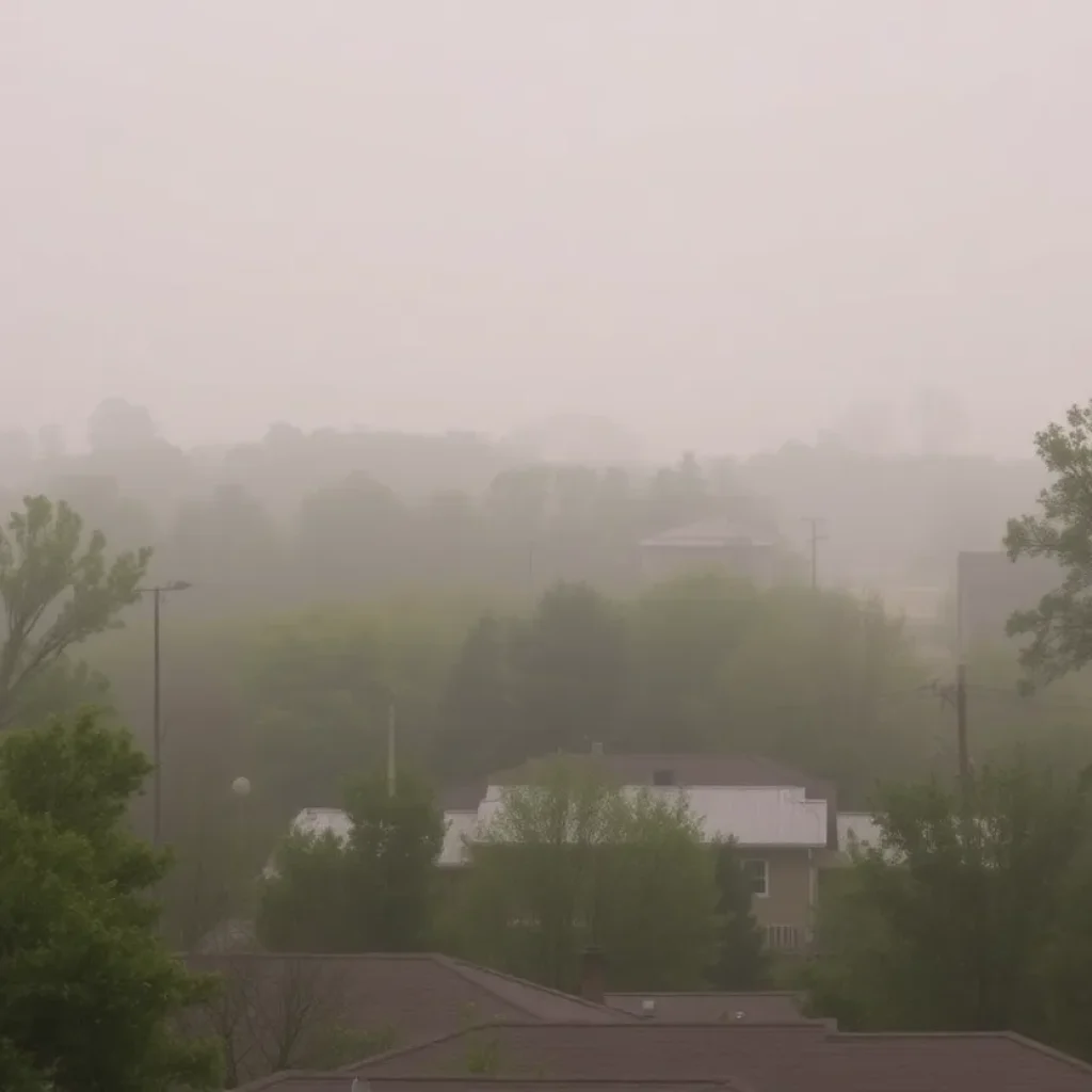 Hazy view of Southeast Michigan due to air quality alert from wildfire smoke