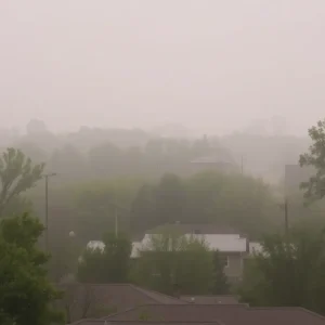 Hazy view of Southeast Michigan due to air quality alert from wildfire smoke