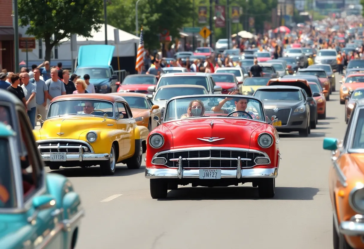 Classic cars parading on Woodward Avenue during the Dream Cruise