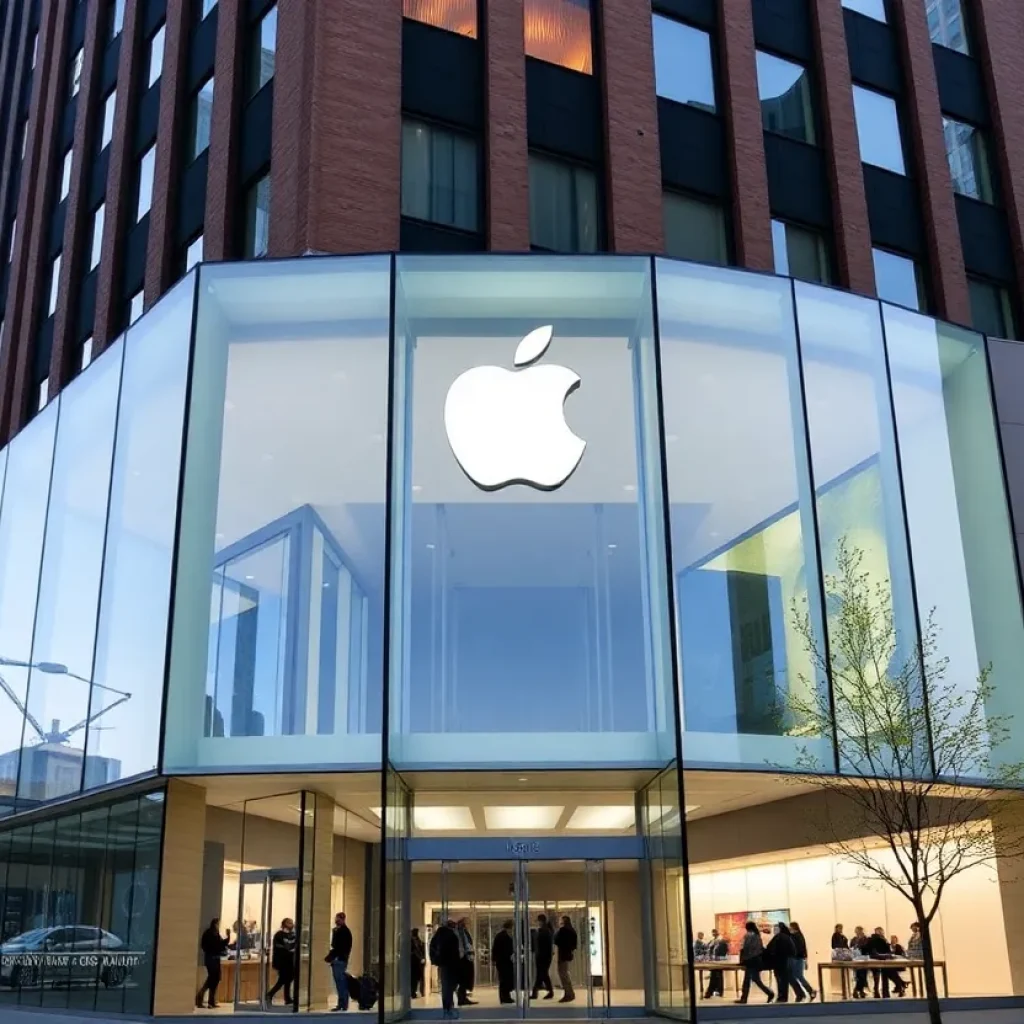 Exterior view of the new Apple Store at 1430 Woodward Avenue, Detroit