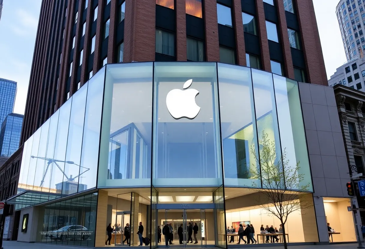 Exterior view of the new Apple Store at 1430 Woodward Avenue, Detroit
